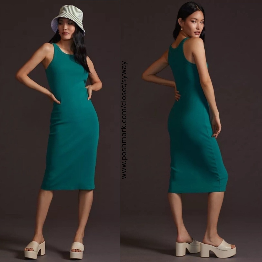 MOTHER Chin Ups Midi Dress Ribbed Tank in Move It Cadmium Green size XS